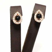 925 Ayar Gümüş Damla Anturaj Küpe, Pembe - Siyah Taş thumbnail 3