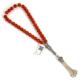 Mercan Doğaltaşlı Tespih, Gümüş Yılan Desenli Püskül ve İmame thumbnail 2