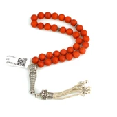 Mercan Doğaltaşlı Tespih, Gümüş Yılan Desenli Püskül ve İmame thumbnail 1