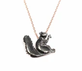 925 Ayar Gümüş Sincap Kolye - Pembe - Siyah thumbnail 1