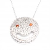 925 Ayar Gümüş Gülen Yüz Kolye, Beyaz - Beyaz, Turuncu Taş thumbnail 2