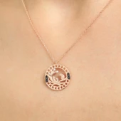 925 Ayar Gümüş Kalp İçinde Saklı Sevgi Kolye, Sarı - Beyaz Siyah Taş thumbnail 1