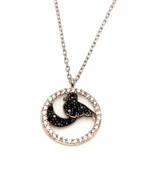 925 Ayar Gümüş Ay ve Kuş Kolye, Beyaz - Siyah Taş thumbnail 1