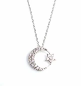 925 Ayar Gümüş Ayyıldız Kolye, Beyaz thumbnail 2