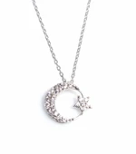 925 Ayar Gümüş Ayyıldız Kolye, Beyaz thumbnail 1