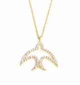 925 Ayar Gümüş Kırlangıç Kolye, Sarı,- Beyaz Taş thumbnail 2