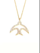 925 Ayar Gümüş Kırlangıç Kolye, Sarı,- Beyaz Taş thumbnail 1