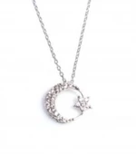 925 Ayar Gümüş Ayyıldız Kolye, Beyaz thumbnail 3