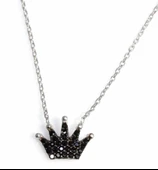 925 Ayar Gümüş Taç Kolye, Beyaz - Siyah Taş thumbnail 1