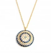 925 Ayar Gümüş Yuvarlak Nazar Boncuk Kolye, Sarı - Beyaz, Mavi Taş thumbnail 2