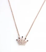 925 Ayar Gümüş Taç Kolye, Pembe, Siyah - Beyaz Taş thumbnail 3