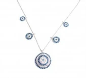 925 Ayar Gümüş Nazar Boncuğu Şans Kolyesi, Beyaz - Beyaz, Mavi Taş thumbnail 3