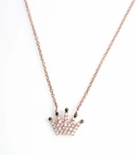 925 Ayar Gümüş Taç Kolye, Pembe, Siyah - Beyaz Taş thumbnail 2