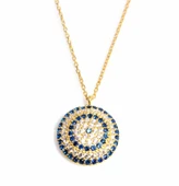 925 Ayar Gümüş Yuvarlak Nazar Boncuk Kolye, Sarı - Beyaz, Mavi Taş thumbnail 1