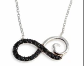 925 Ayar Gümüş Sonsuzluk Modeli Kolye, Beyaz - Siyah Taş thumbnail 1