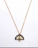 925 Ayar Gümüş Tavus Kuşu Kolye, Sarı - Beyaz Siyah Taş thumbnail 1