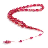 Kırmızı Sıkma Kehribar Badem Taneli Tesbih thumbnail 4