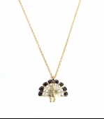 925 Ayar Gümüş Tavus Kuşu Kolye, Sarı - Beyaz Siyah Taş thumbnail 2