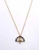 925 Ayar Gümüş Tavus Kuşu Kolye, Sarı - Beyaz Siyah Taş thumbnail 3