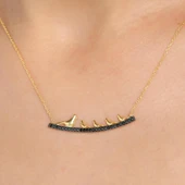 925 Ayar Gümüş 5 Güvercinli Kolye, Sarı - Siyah Taş thumbnail 1