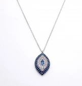 925 Ayar Gümüş Nazar Mekik Kolye, Beyaz - Beyaz, Mavi Taş thumbnail 3