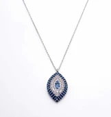 925 Ayar Gümüş Nazar Mekik Kolye, Beyaz - Beyaz, Mavi Taş thumbnail 2