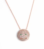 925 Ayar Gümüş Gülen Yüz Kolye, Pembe - Beyaz Yeşil Taş thumbnail 1