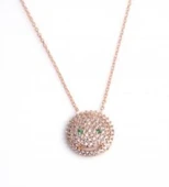 925 Ayar Gümüş Gülen Yüz Kolye, Pembe - Beyaz Yeşil Taş thumbnail 2