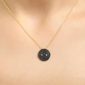 925 Ayar Gümüş Gülen Yüz Kolye, Beyaz - Siyah, Beyaz Taş thumbnail 1