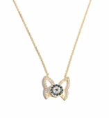 925 Ayar Gümüş Nazar Boncuklu Kelebek Kolye, Sarı thumbnail 2