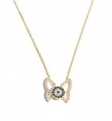 925 Ayar Gümüş Nazar Boncuklu Kelebek Kolye, Sarı thumbnail 3