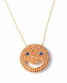 925 Ayar Gümüş Gülen Yüz Kolye, Sarı - Kırmızı, Mavi Taş thumbnail 2