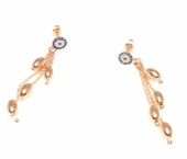 925 Ayar Gümüş Nazar Boncuk Bademli Zincir Küpe, Pembe thumbnail 3