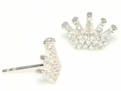 925 Ayar Gümüş Taç Modeli Küpe, Beyaz  - Beyaz Taş thumbnail 4