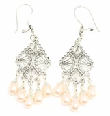 925 Ayar Gümüş Baklava Desenli İnci Taşlı Küpe thumbnail 3