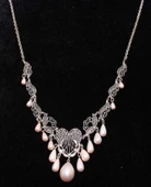 925 Ayar Gümüş Damla İnci Taşlı Telkari Kolye thumbnail 2