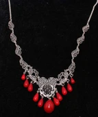 925 Ayar Gümüş Mercan Taşlı Telkari Kolye thumbnail 5