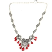 925 Ayar Gümüş Mercan Taşlı Telkari Kolye thumbnail 3