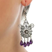 925 Ayar Gümüş Çiçek Modeli Ametist Taşlı Telkari Küpe thumbnail 1