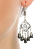 925 Ayar Gümüş Baklava Modeli Siyah İnci Taşlı Küpe thumbnail 1