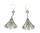 Yelpaze Modeli 925 Ayar Gümüş Taşlı Telkari Küpe thumbnail 5