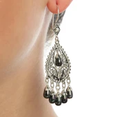 925 Ayar Gümüş Damla Modeli Siyah İnci Taşlı Küpe thumbnail 1