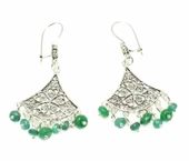 925 Ayar Gümüş Yelpaze Modeli Zümrüt Taşlı Küpe thumbnail 1