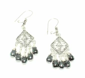 925 Ayar Gümüş Baklava Modeli Siyah İnci Taşlı Küpe thumbnail 3