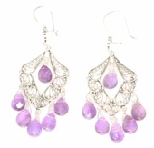 925 Ayar Gümüş Ametist Taşlı Telkari Küpe thumbnail 3