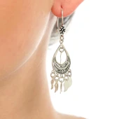 925 Ayar Gümüş Hilal Desenli Pullu Telkari Küpe thumbnail 1