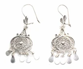 925 Ayar Gümüş Örümcek Ağı Desenli Pul Sallantılı Telkari Küpe thumbnail 2