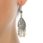 925 Ayar Gümüş Dantel Modeli Damla Pul Sallantılı Telkari Küpe thumbnail 1