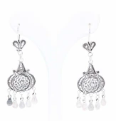 925 Ayar Gümüş Örümcek Ağı Desenli Pul Sallantılı Telkari Küpe thumbnail 1