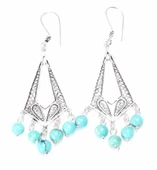 925 Ayar Gümüş Turkuaz Taşlı Sallantılı Telkari Küpe thumbnail 3